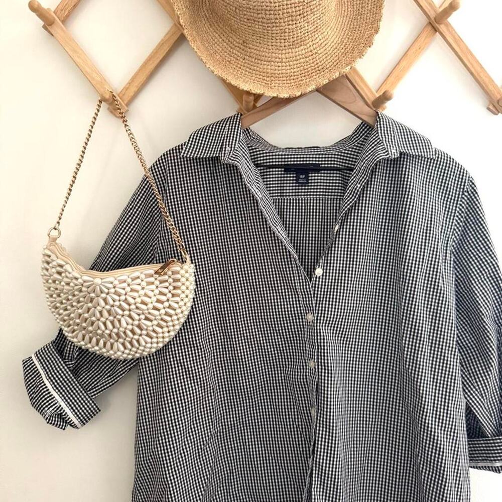 Lands End Blue & White Gingham Coastal Button Down Shirt